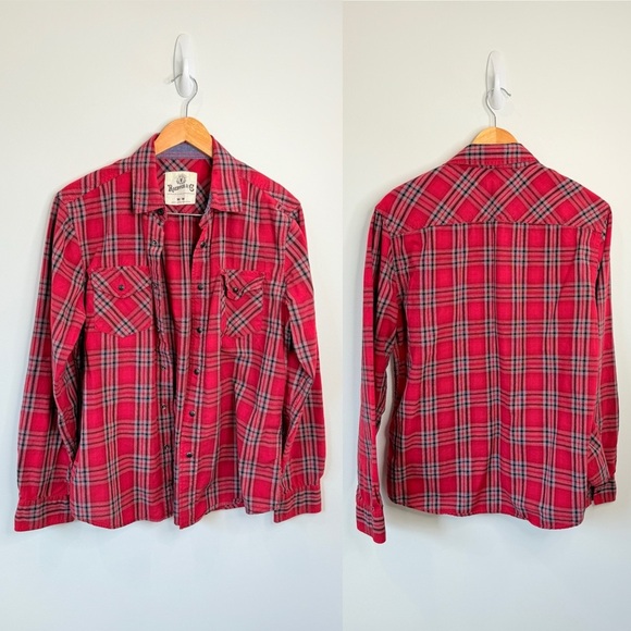 Roebuck & Co Men’s Red Plaid Flannel Cotton Snap Button Up (M) - Picture 1 of 7